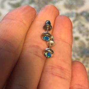 Sterling Silver Blue Opal Earrings